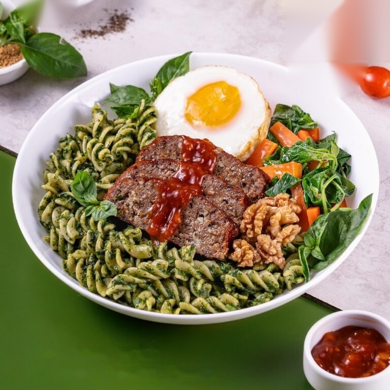 Meatloaf with Walnut Pesto Pasta Bellywell